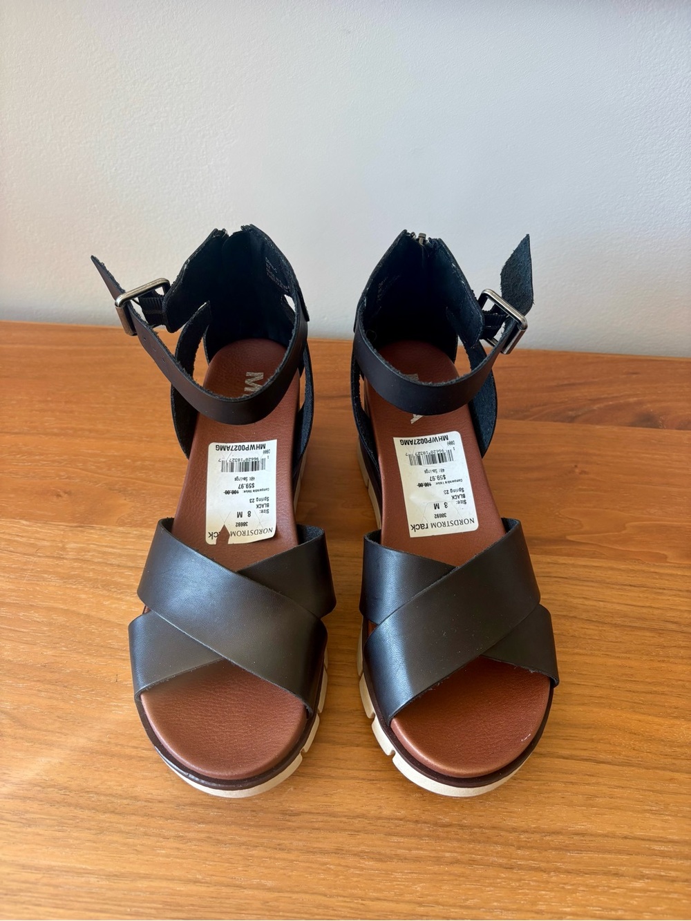 MIA Brown and Black Crisscross Ankle-Strap Platform Sandals